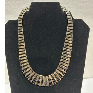 Gold Black Enamel Collar Necklace Statement‎ Bib Art Deco Fringe Vintage Style